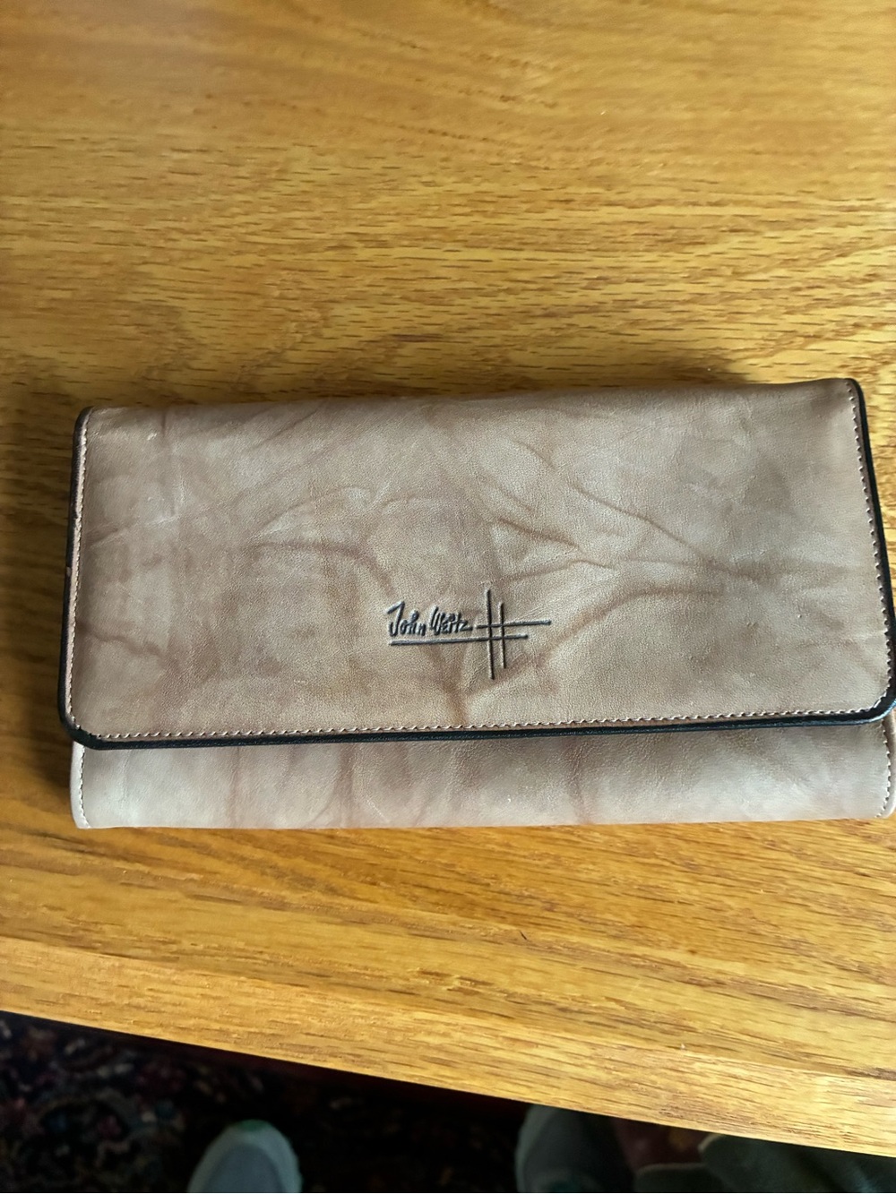 John Varvatos Distressed Tan Leather Foldover Clutch